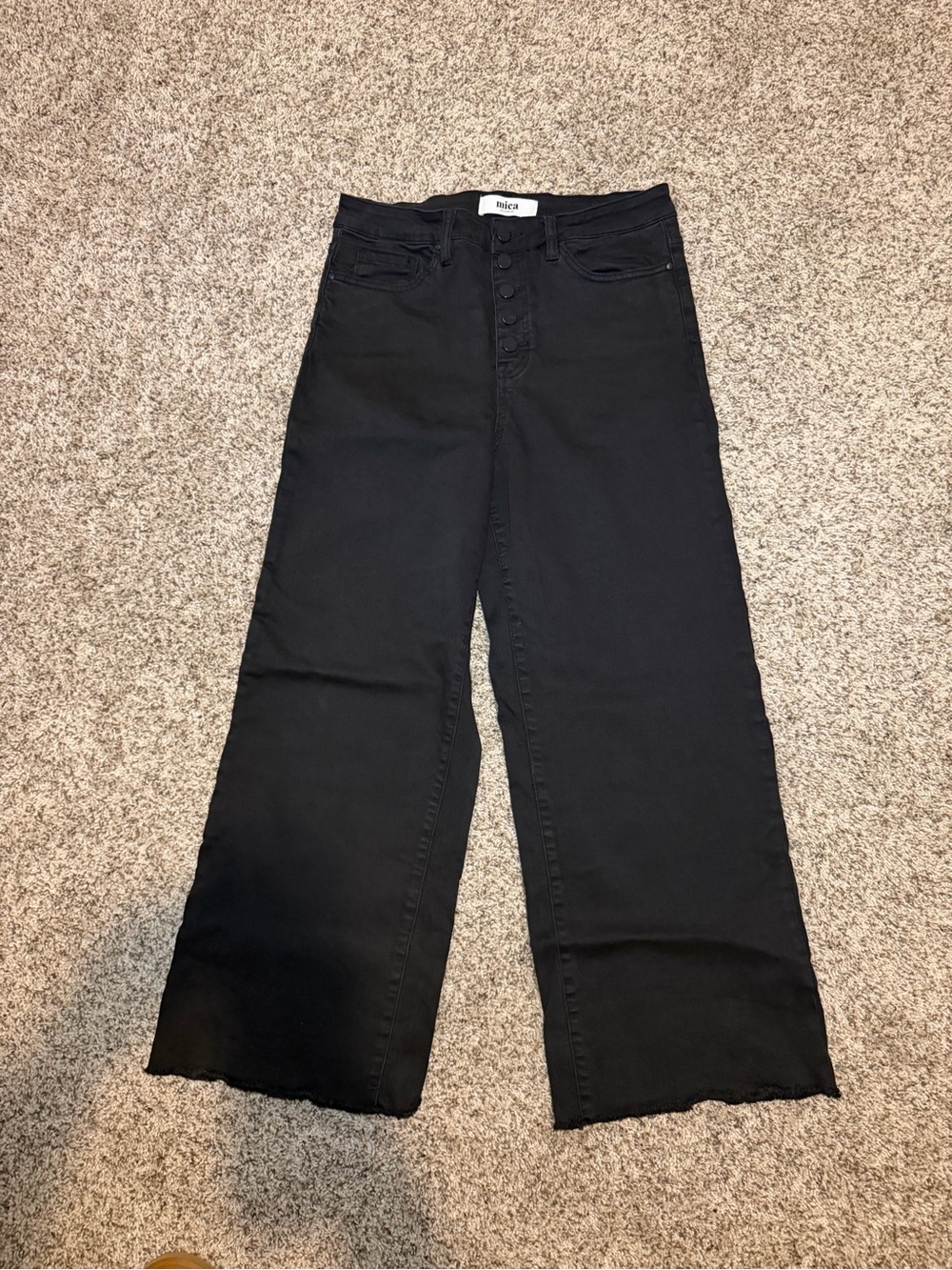 Mica Black High-Rise Wide-Leg Button-Front Jeans